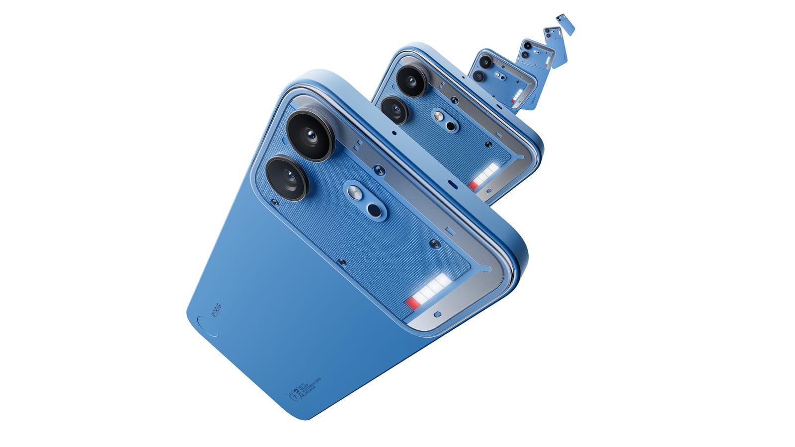 Nothing Phone (4b) Design Reveal Banner in Light Blue mit Glyph Light Bar und Dual-Kamera