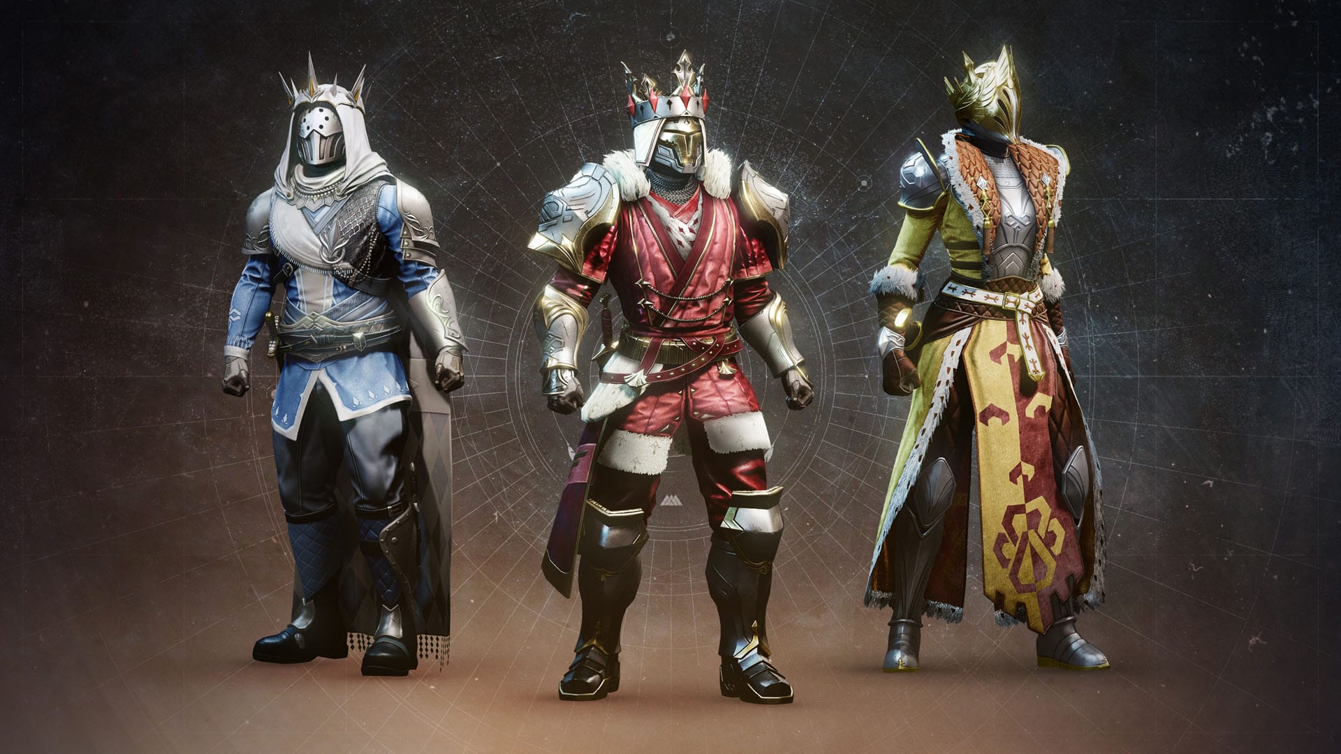 Drei Guardian-Klassen in der Arthurian-Legend-Rüstung aus Destiny 2: Monument of Triumph