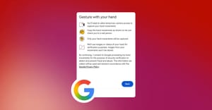 Illustration der Google reCAPTCHA Handgesten-Prüfung mit einer Hand vor einer Webcam